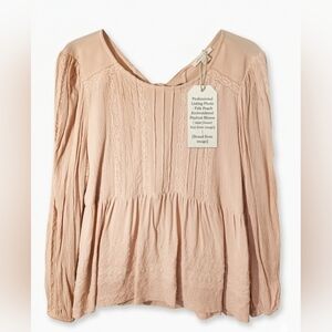 ​American Eagle Boho Embroidered Peplum Blouse - Pale Peach - Size L
